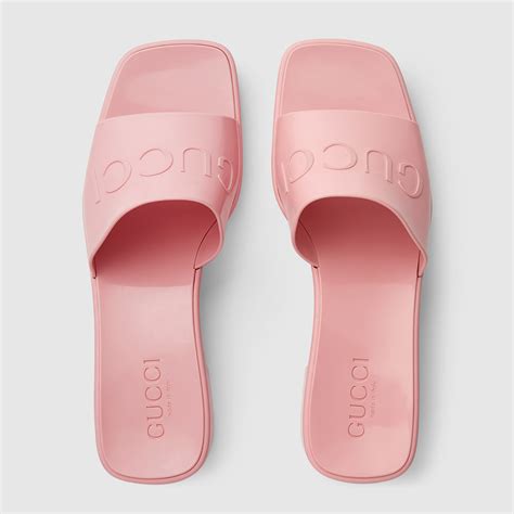 gucci pastel pink rubber slide sandal|gucci rubber slide sandals outfit.